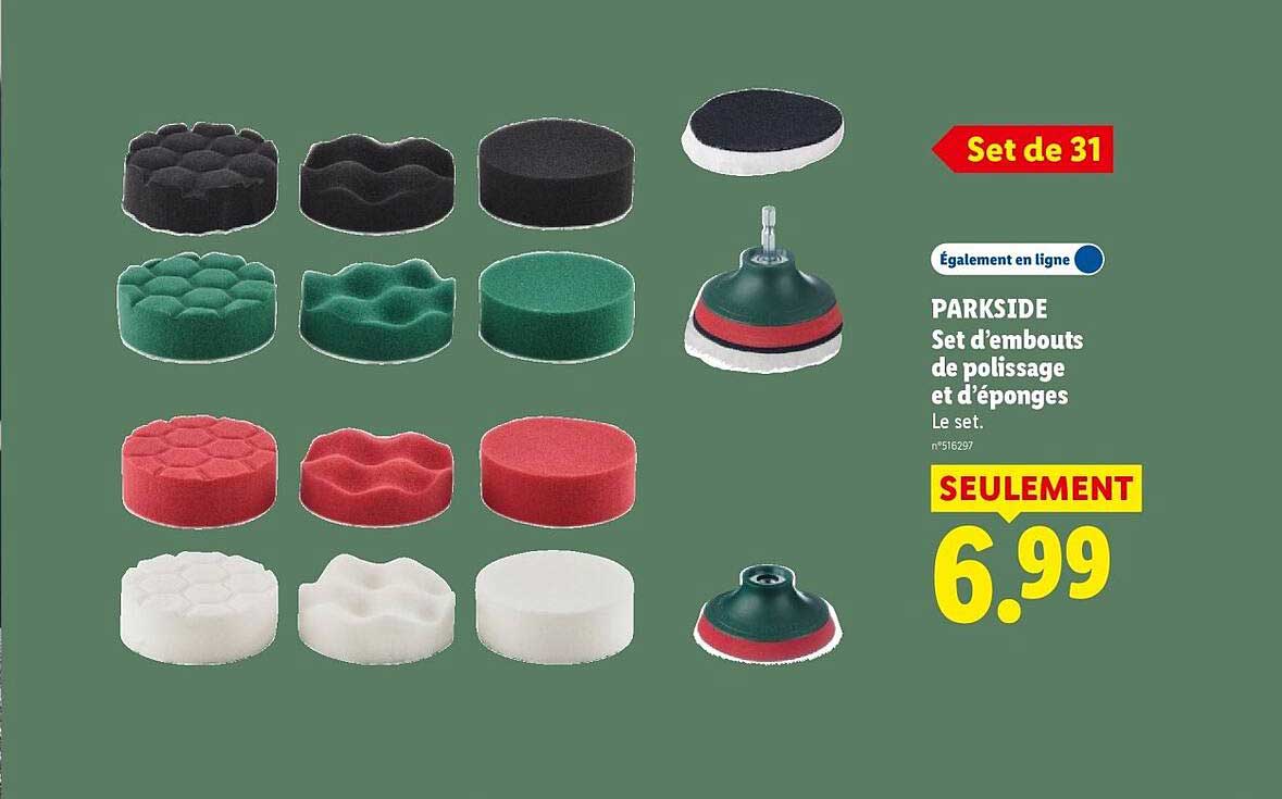 PARKSIDE Set d’embouts de polissage et d’éponges