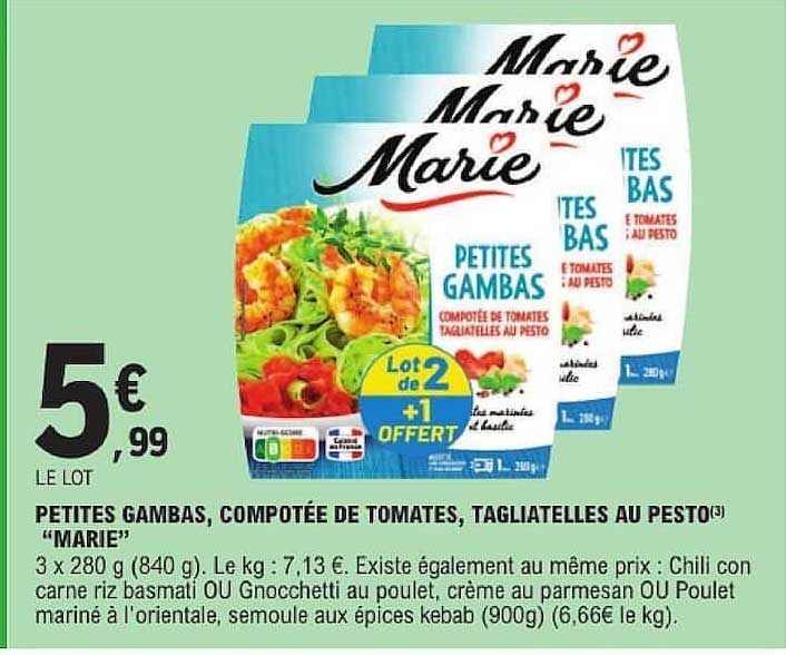 PETITES GAMBAS, COMPOTÉE DE TOMATES, TAGLIATELLES AU PESTO “MARIE”