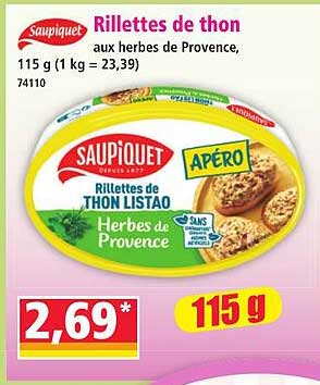 Rillettes de thon aux herbes de Provence, 115 g (1 kg = 23,39) 74110