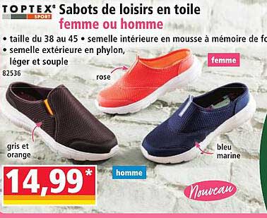 Sabots de loisirs en toile femme ou homme