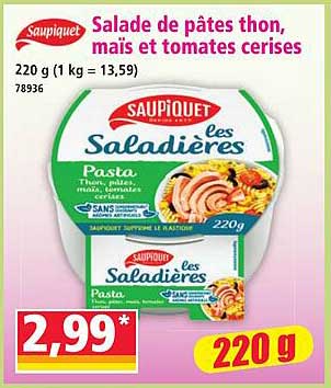 Salade de pâtes thon, maïs et tomates cerises