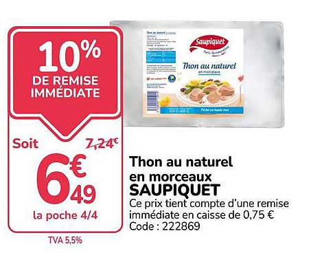 Thon au naturel en morceaux SAUPIQUET