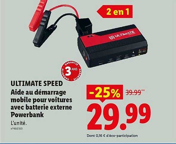 ULTIMATE SPEED Aide au démarrage mobile pour voitures avec batterie externe Powerbank