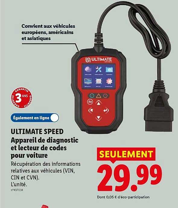 ULTIMATE SPEED Appareil de diagnostic et lecteur de codes pour voiture