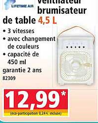 Ventilateur brumisateur de table 4,5 L