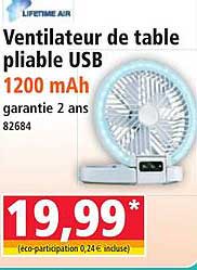 Ventilateur de table pliable USB