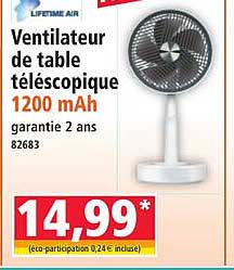 Ventilateur de table télescopique 1200 mAh
