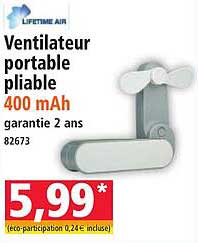 Ventilateur portable pliable 400 mAh