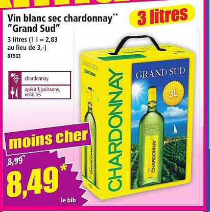 Vin blanc sec chardonnay** "Grand Sud"
