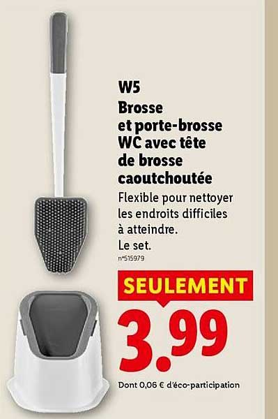 W5 Brosse et porte-brosse WC avec tête de brosse caoutchoutée