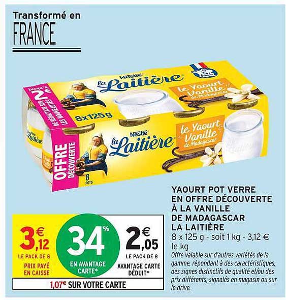 YAOURT POT VERRE EN OFFRE DECOUVERTE A LA VANILLE DE MADAGASCAR LA LAITIERE