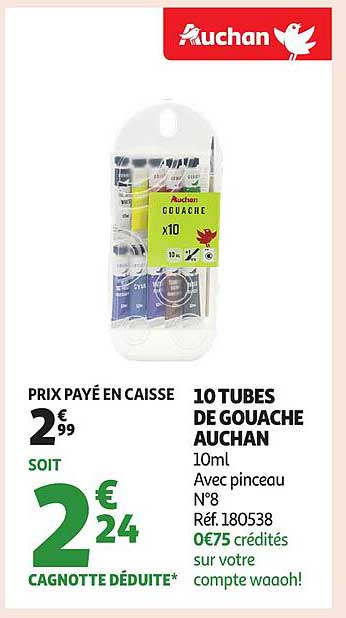 10 TUBES DE GOUACHE AUCHAN