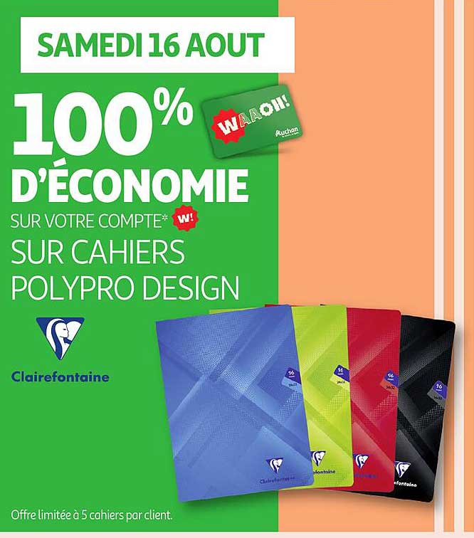 100% d'économie sur votre compte* sur cahiers polypro design