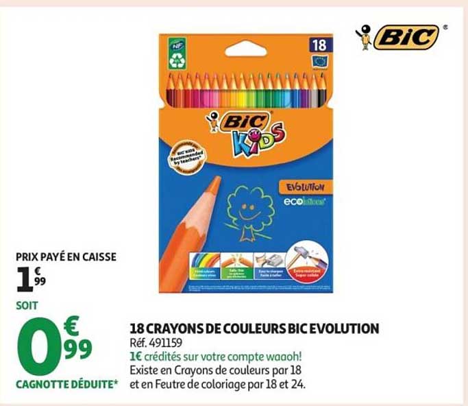 18 CRAYONS DE COULEURS BIC EVOLUTION