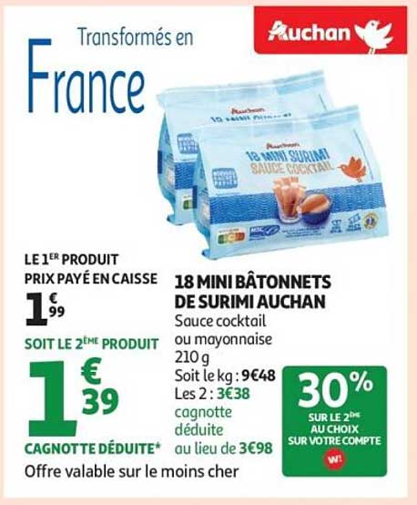 18 MINI BÂTONNETS DE SURIMI AUCHAN