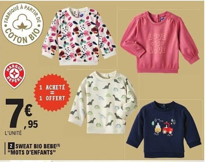 2 SWEAT BIO BEBE "MOTS D'ENFANTS"