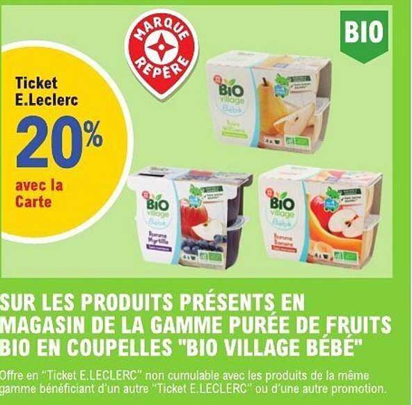20% avec la Carte sur les Purées de Fruits BIO Village Bébé