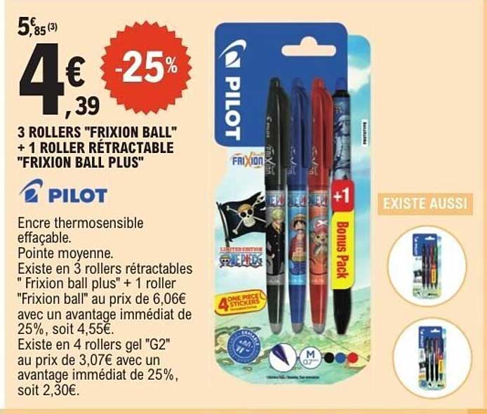 3 ROLLERS 'FRIXION BALL' + 1 ROLLER RÉTRACTABLE 'FRIXION BALL PLUS'