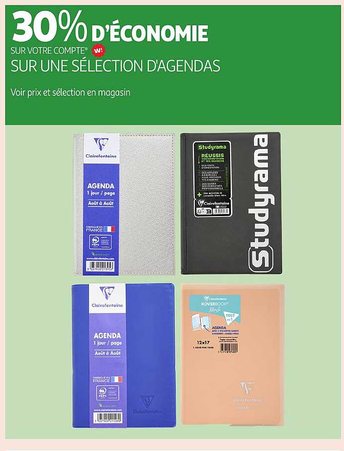 30% d'économie sur une sélection d'agendas