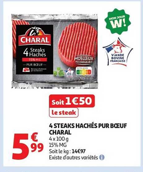 4 STEAKS HACHÉS PUR BŒUF CHARAL