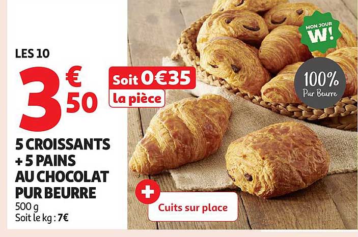 5 CROISSANTS + 5 PAINS AU CHOCOLAT PUR BEURRE