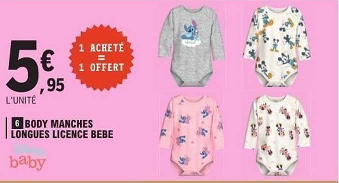 6 BODY MANCHES LONGUES LICENCE BEBE
