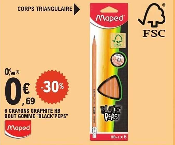 6 CRAYONS GRAPHITE HB BOUT GOMME "BLACK'PEPS"