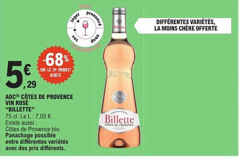 AOC(5) CÔTES DE PROVENCE VIN ROSÉ "BILLETTE"