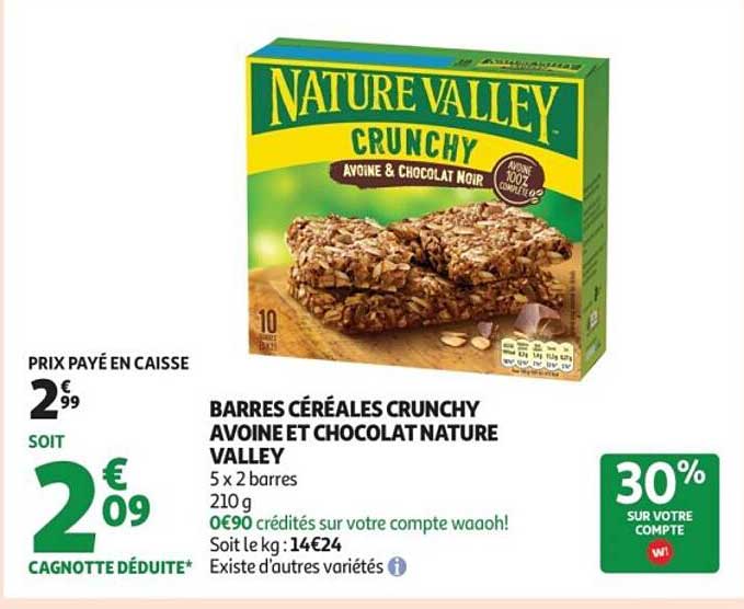BARRES CÉRÉALES CRUNCHY AVOINE ET CHOCOLAT NATURE VALLEY