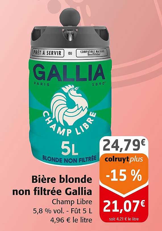 Bière blonde non filtrée Gallia Champ Libre 5L