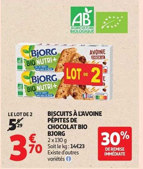 BISCUITS À L'AVOINE PÉPITES DE CHOCOLAT BIO BJORG