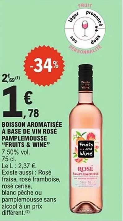BOISSON AROMATISÉE À BASE DE VIN ROSÉ PAMPELMOUSSE "FRUITS & WINE"
