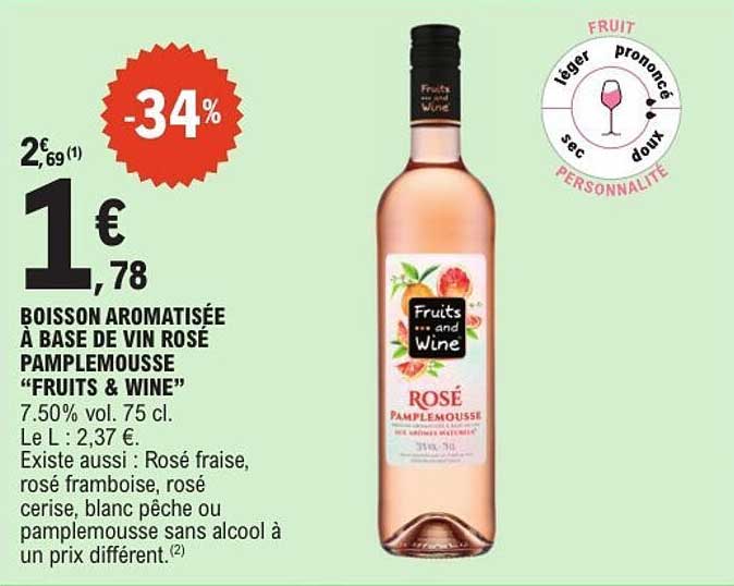 BOISSON AROMATISÉE À BASE DE VIN ROSÉ PAMPLEMOUSSE "FRUITS & WINE"