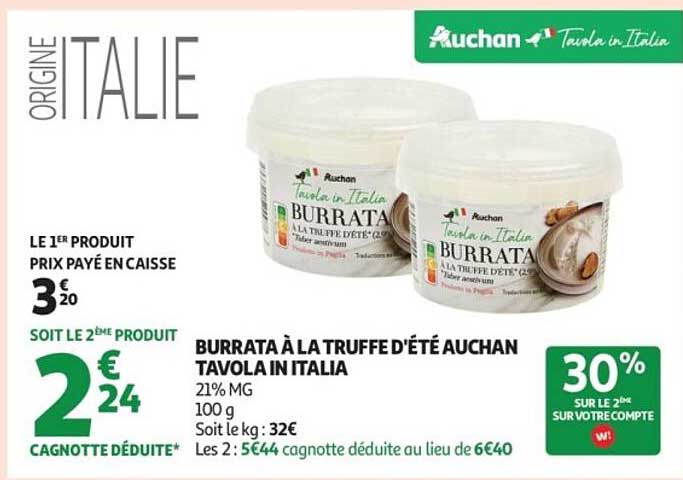 Burrata à la truffe d'été Auchan Tavola in Italia
