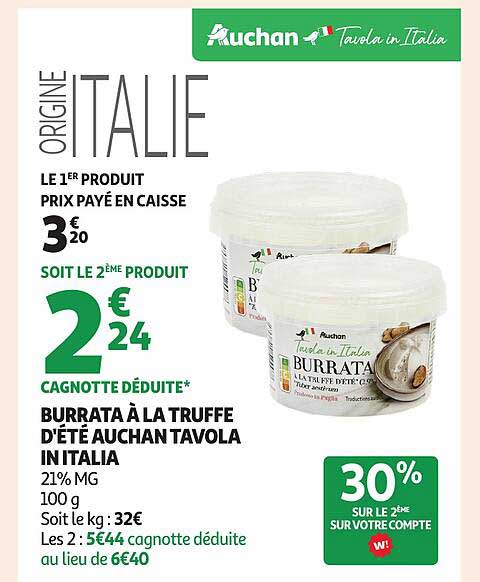 Burrata à la truffe d'été Auchan Tavola in Italia