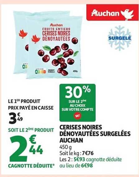 CERISES NOIRES DÉNOYAUTÉES SURGELÉES AUCHAN