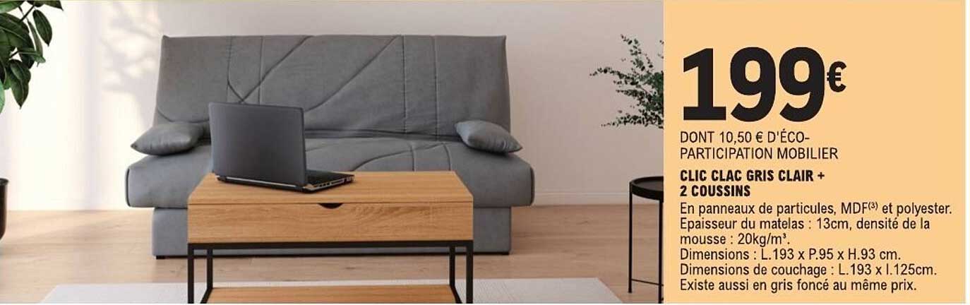 Clic Clac Gris Clair + 2 Coussins