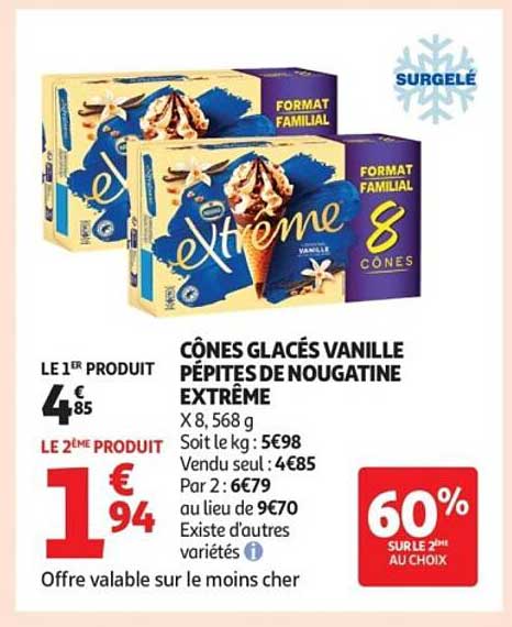 Cônes Glacés Vanille Pépites de Nougatine Extrême