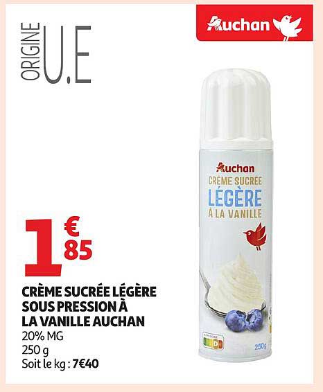 CRÈME SUCRÉE LÉGÈRE SOUS PRESSION À LA VANILLE AUCHAN