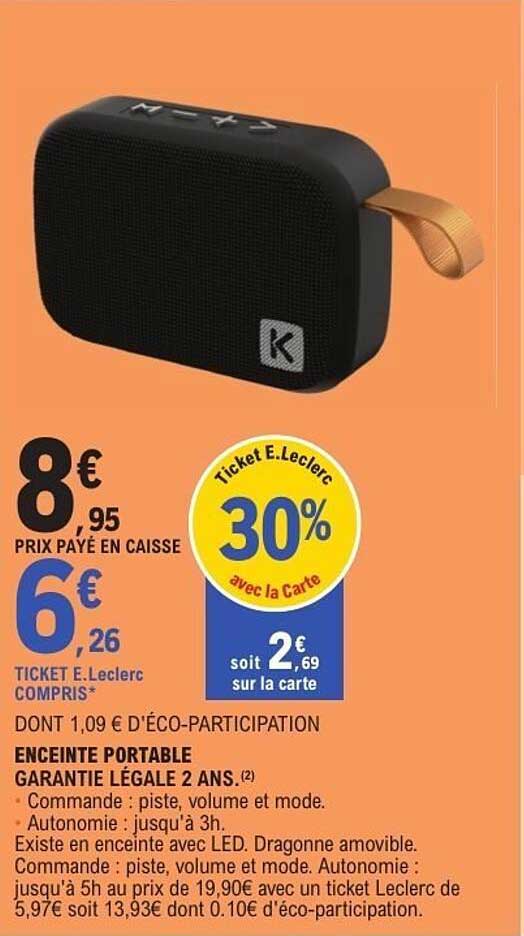 ENCEINTE PORTABLE GARANTIE LÉGALE 2 ANS.