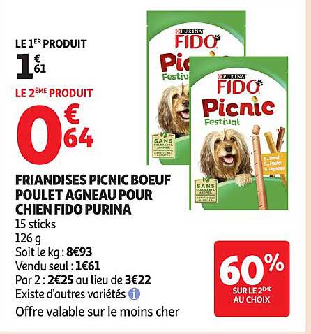 FRIANDISES PICNIC BOEUF POULET AGNEAU POUR CHIEN FIDO PURINA