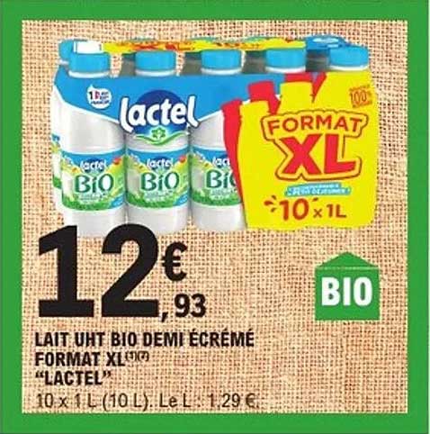 Lait UHT Bio Demi Écrémé Format XL "Lactel"