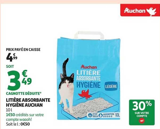 LITIÈRE ABSORBANTE HYGIÈNE AUCHAN 10L