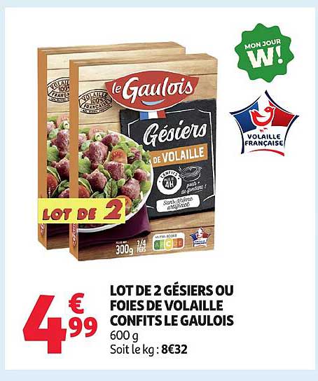LOT DE 2 GÉSIER OU FOIES DE VOLAILLE CONFITS LE GAULOIS