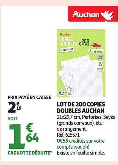 LOT DE 200 COPIES DOUBLES AUCHAN