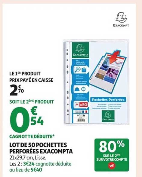 LOT DE 50 POCHETTES PERFORÉES EXACOMPTA