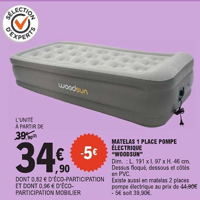 MATELAS 1 PLACE POMPE ÉLECTRIQUE "WOODSUN"