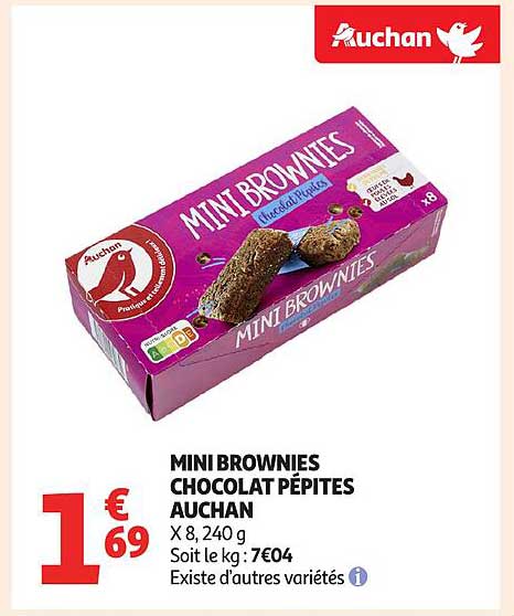 MINI BROWNIES CHOCOLAT PÉPITES AUCHAN
