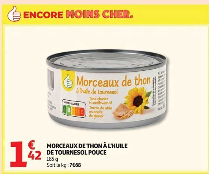 Morceaux de thon à l'huile de tournesol pouce