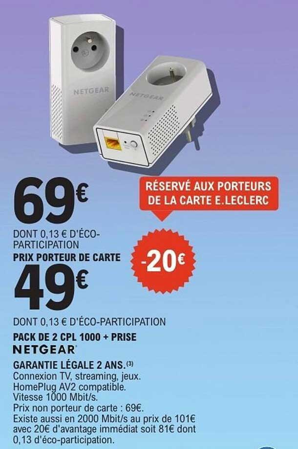 PACK DE 2 CPL 1000 + PRISE NETGEAR